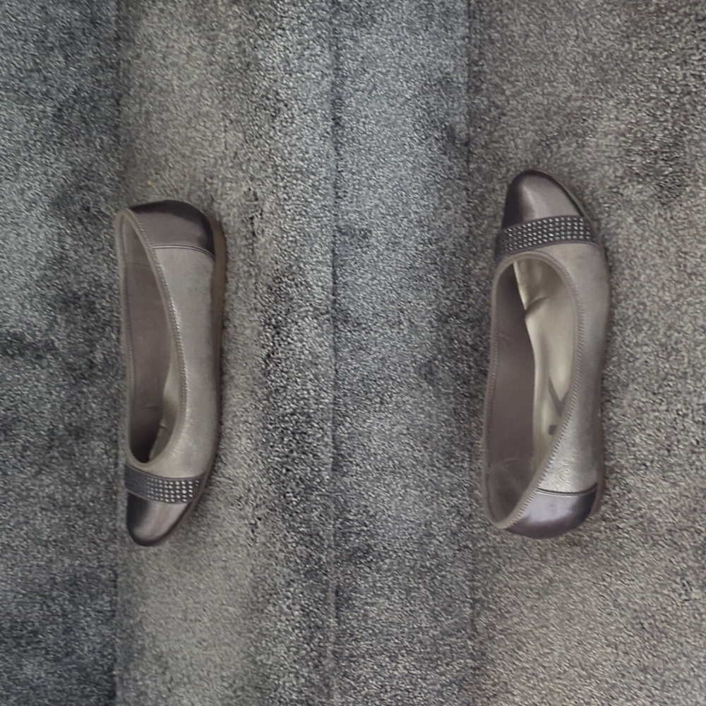 Anne Klein Gray and Dark Brown Studded Cap-Toe Flats